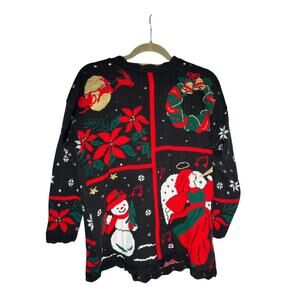 Vintage Nut Cracker L Black Lurex USA Made Metallic Tunic Sweater Ugly Holiday